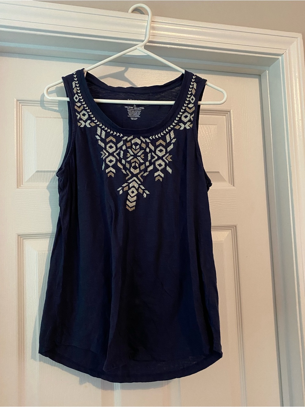 Sonoma Navy Tank Top with White Embroidered Yoke